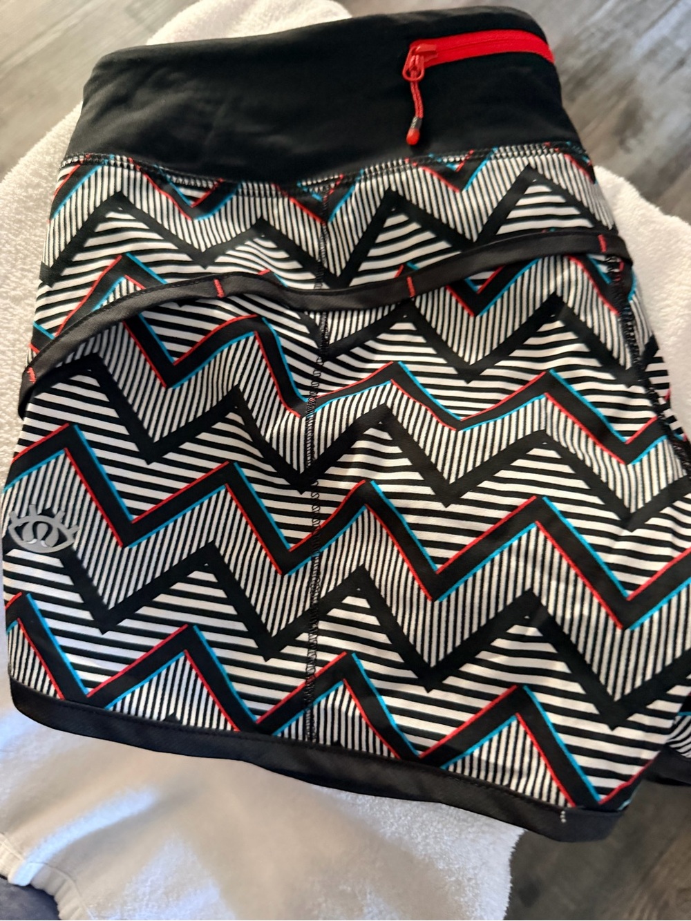Black Chevron Print Skort with Red & Teal Accents